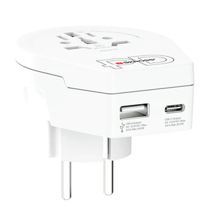 Skross World to Europe, USB-A, USB-C, valge - Reisiadapter