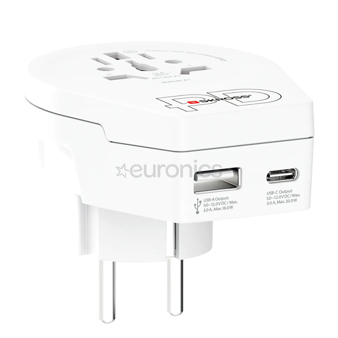 Skross World to Europe, USB-A, USB-C, valge - Reisiadapter