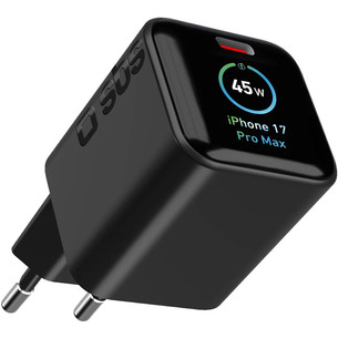 SBS Wall Charger, USB-C, Touch Display, 45 W, black - Wall charger TETRGANTFT1C45