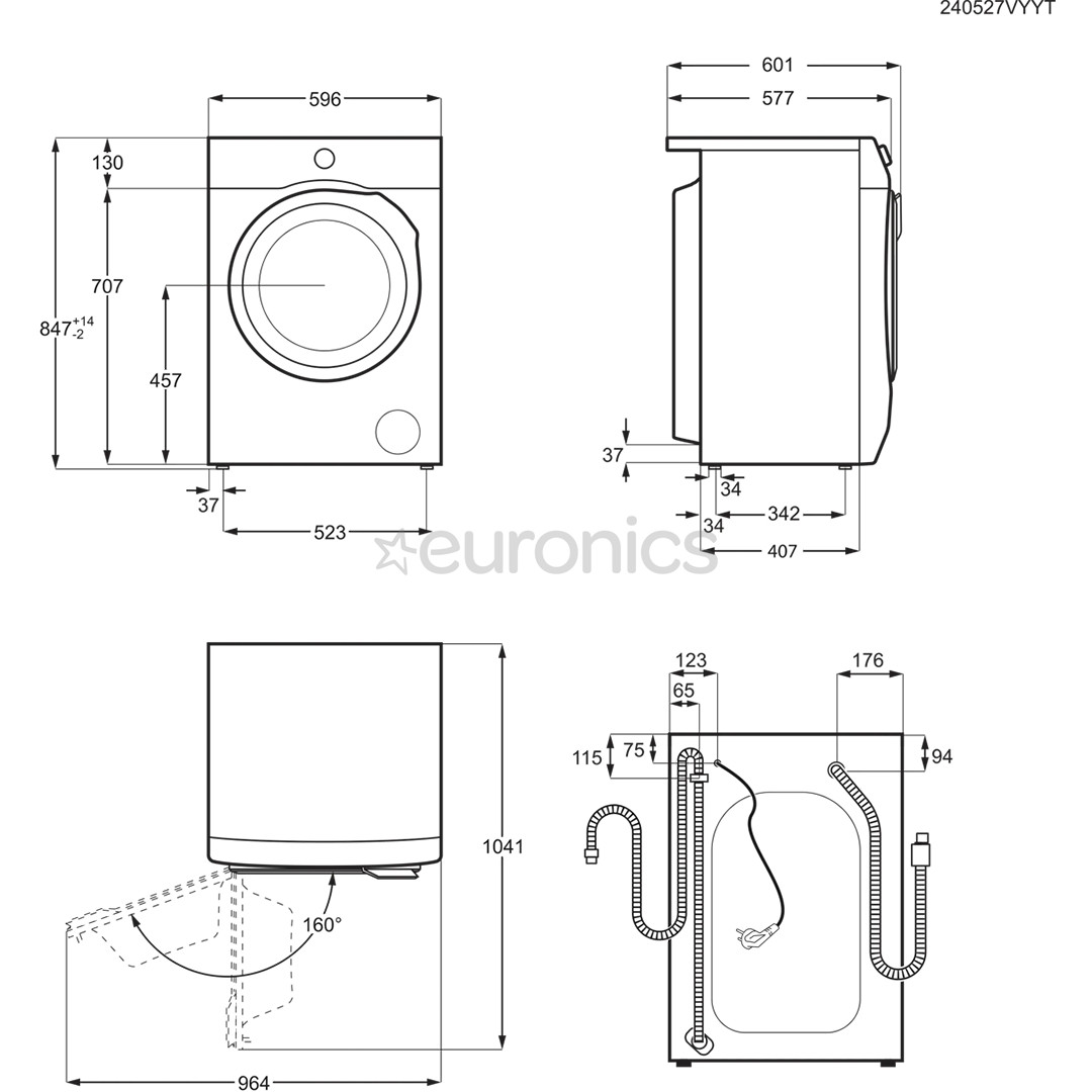AEG 7000 Series ProSteam, 9 kg, depth 57.2 cm, 1400 rpm - Front load washing machine