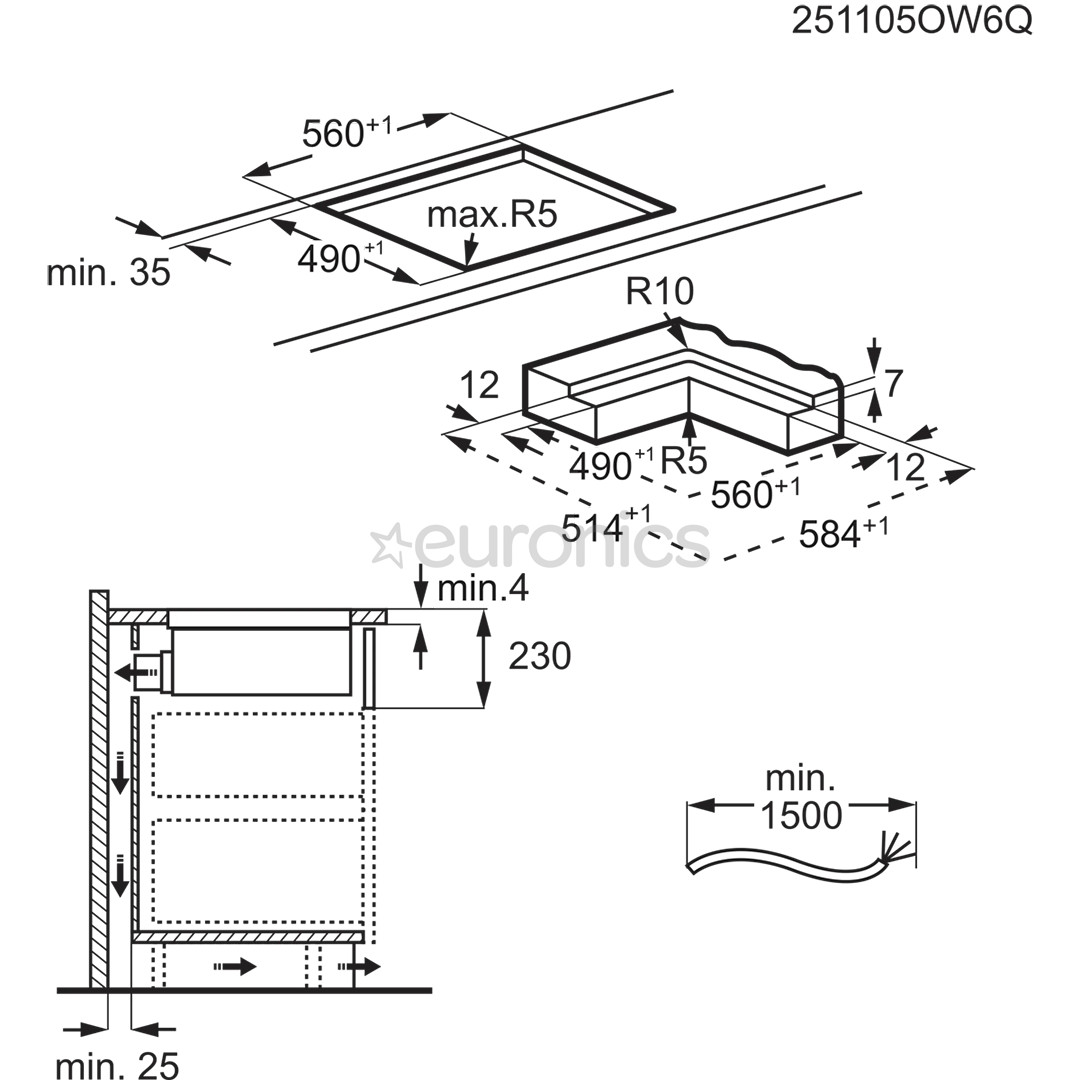 Electrolux 600 XT Bridge, laius 60 cm, must - Integreeritav pliidiplaat õhupuhastiga
