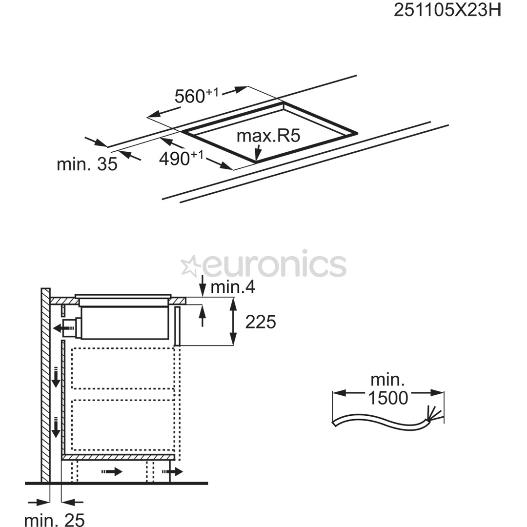 Electrolux 600 XT Bridge, laius 60 cm, must - Integreeritav pliidiplaat õhupuhastiga