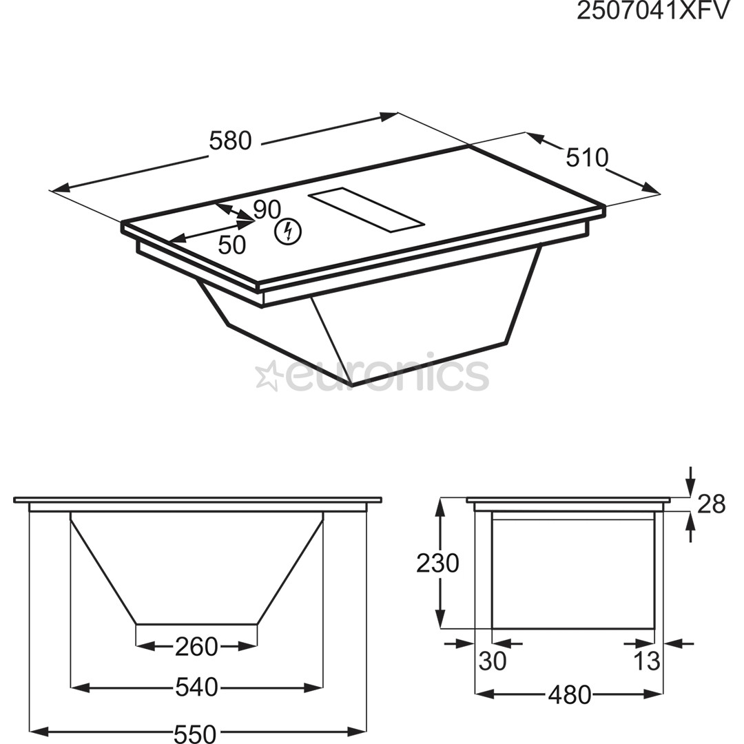 Electrolux 600 XT Bridge, laius 60 cm, must - Integreeritav pliidiplaat õhupuhastiga