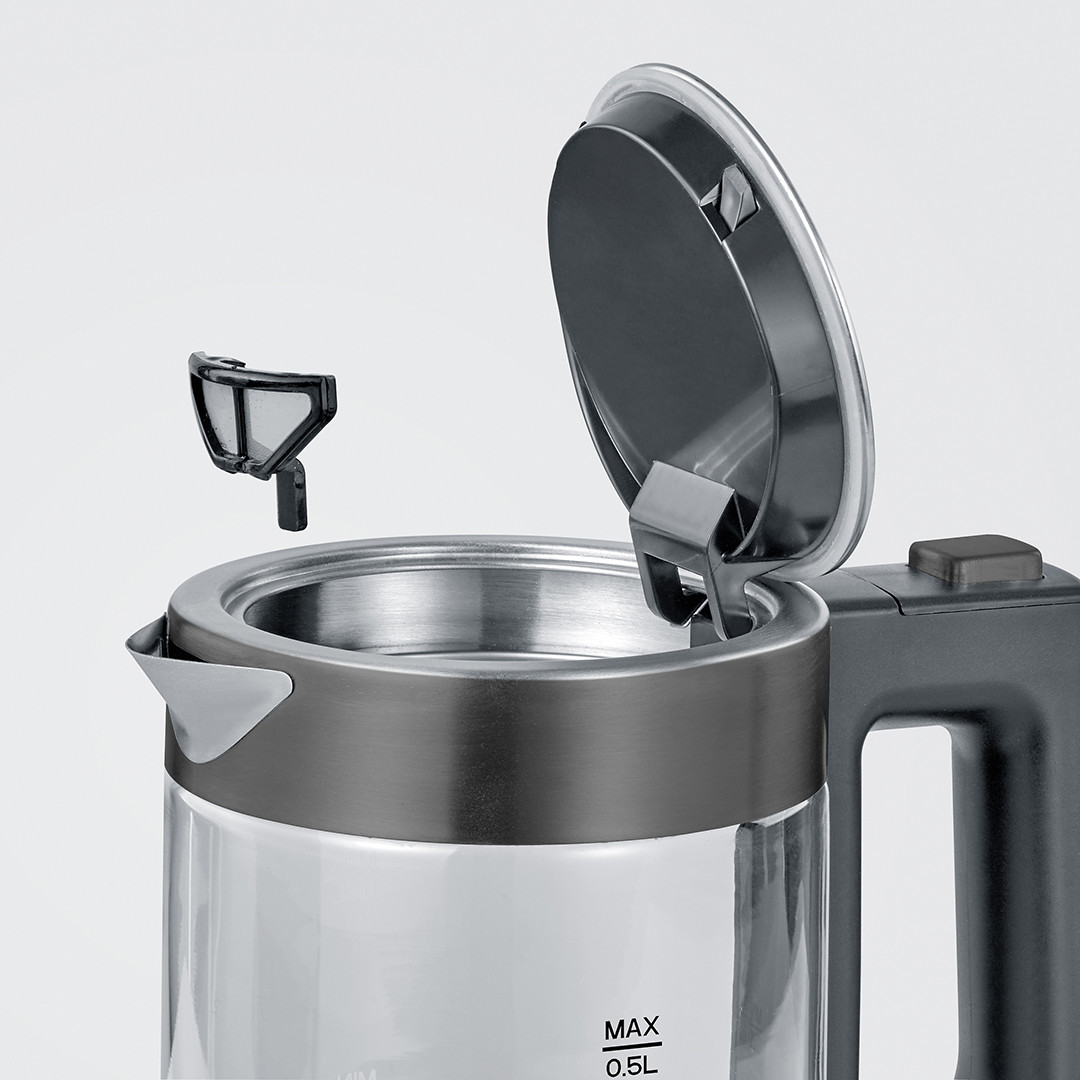 Severin, 1000 W, glass/dark stainless steel - Kettle