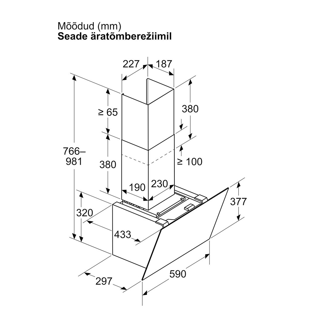 Bosch Series 6, 768 m³/h, laius 60 cm, must - Õhupuhasti