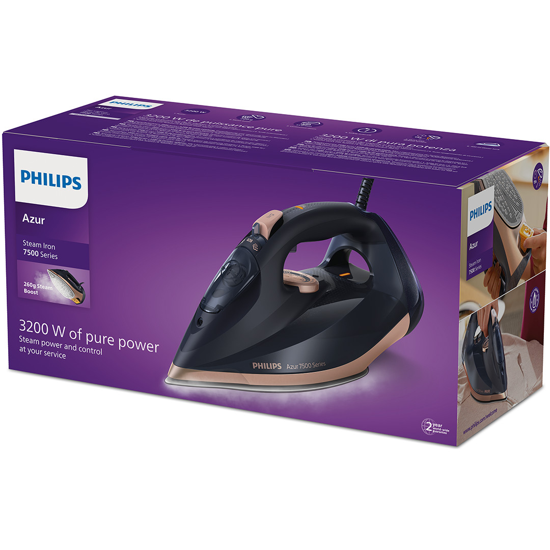 Philips Azur 7500 Series, 3200 W, blue/golden - Steam Iron
