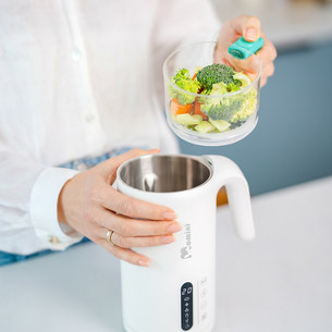 Momini TinyCook 6-in-1, milk preparation function, white - Steam blender