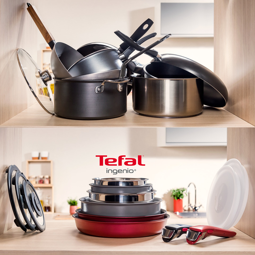 Tefal Ingenio Cook Eat, 8-osaline komplekt, roostevaba teras - Pottide ja pannide komplekt + kaaned ja käepide