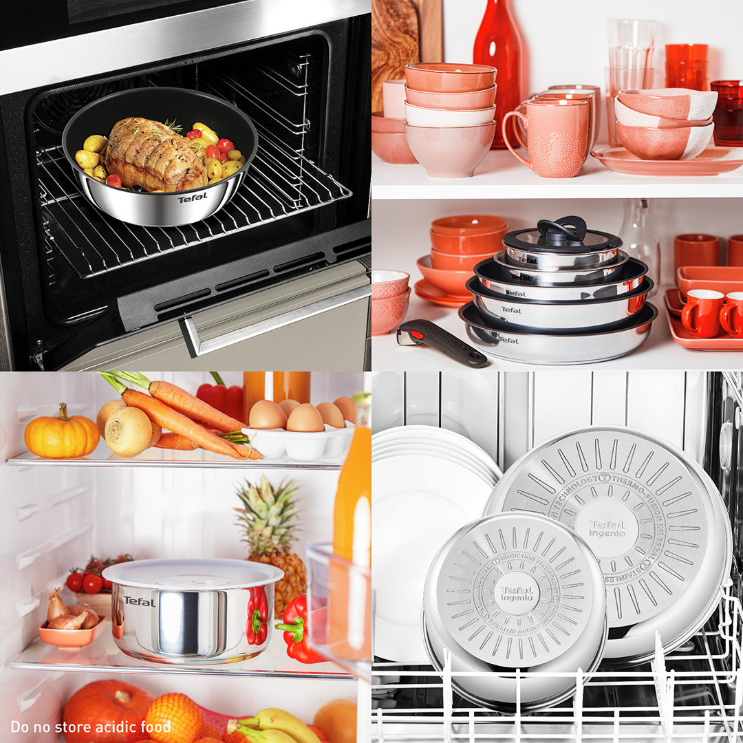 Tefal Ingenio Cook Eat, 3-osaline komplekt, roostevaba teras - Pannide komplekt + eemaldatav käepide