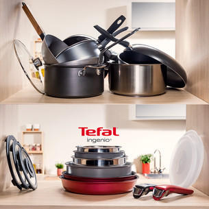 Tefal Ingenio Cook Eat, 3-osaline komplekt, roostevaba teras - Pannide komplekt + eemaldatav käepide