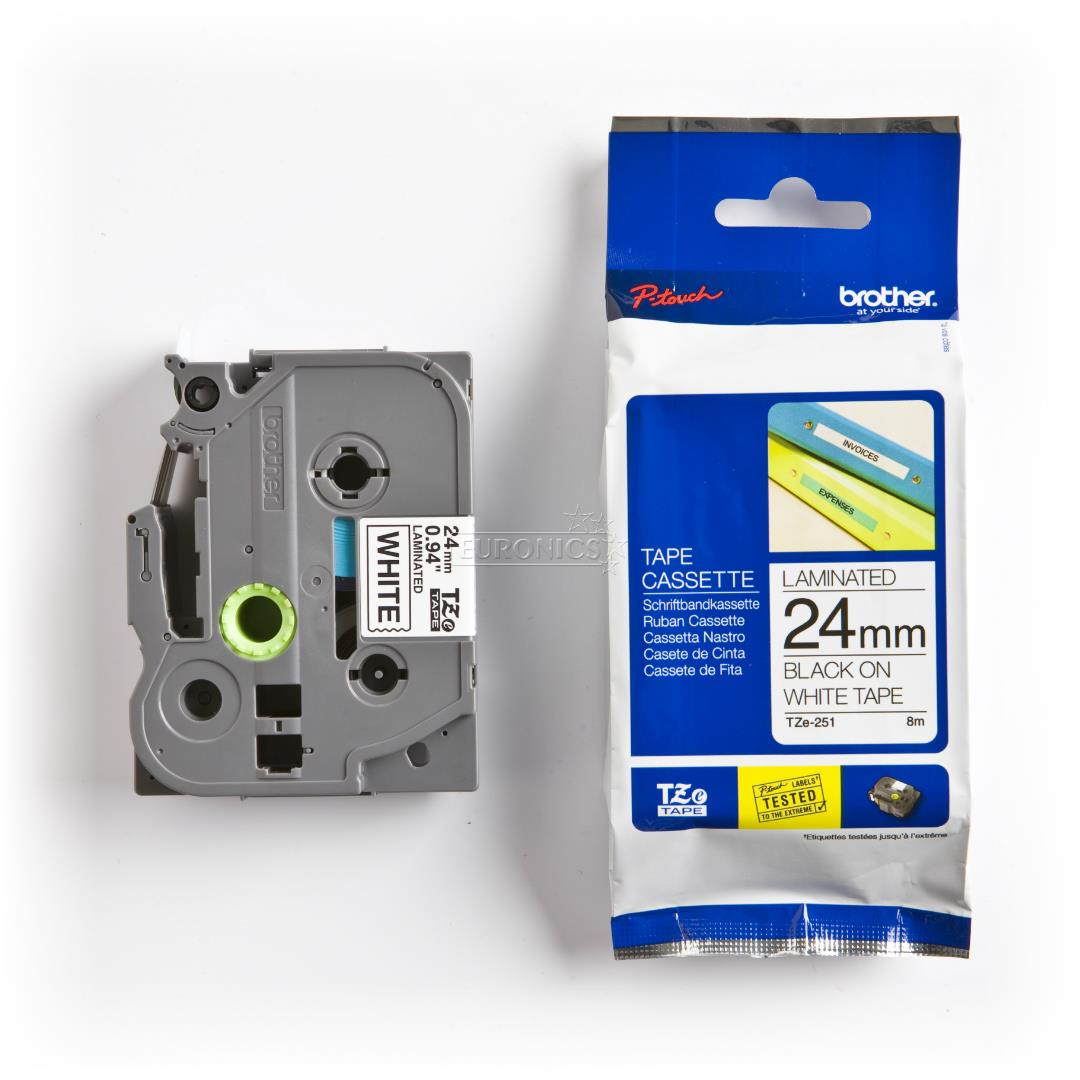 Laminated tape black on white 8m x 24mm, Brother