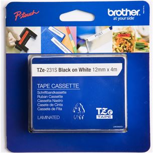 Laminated tape black on white 4m x 12mm, Brother
