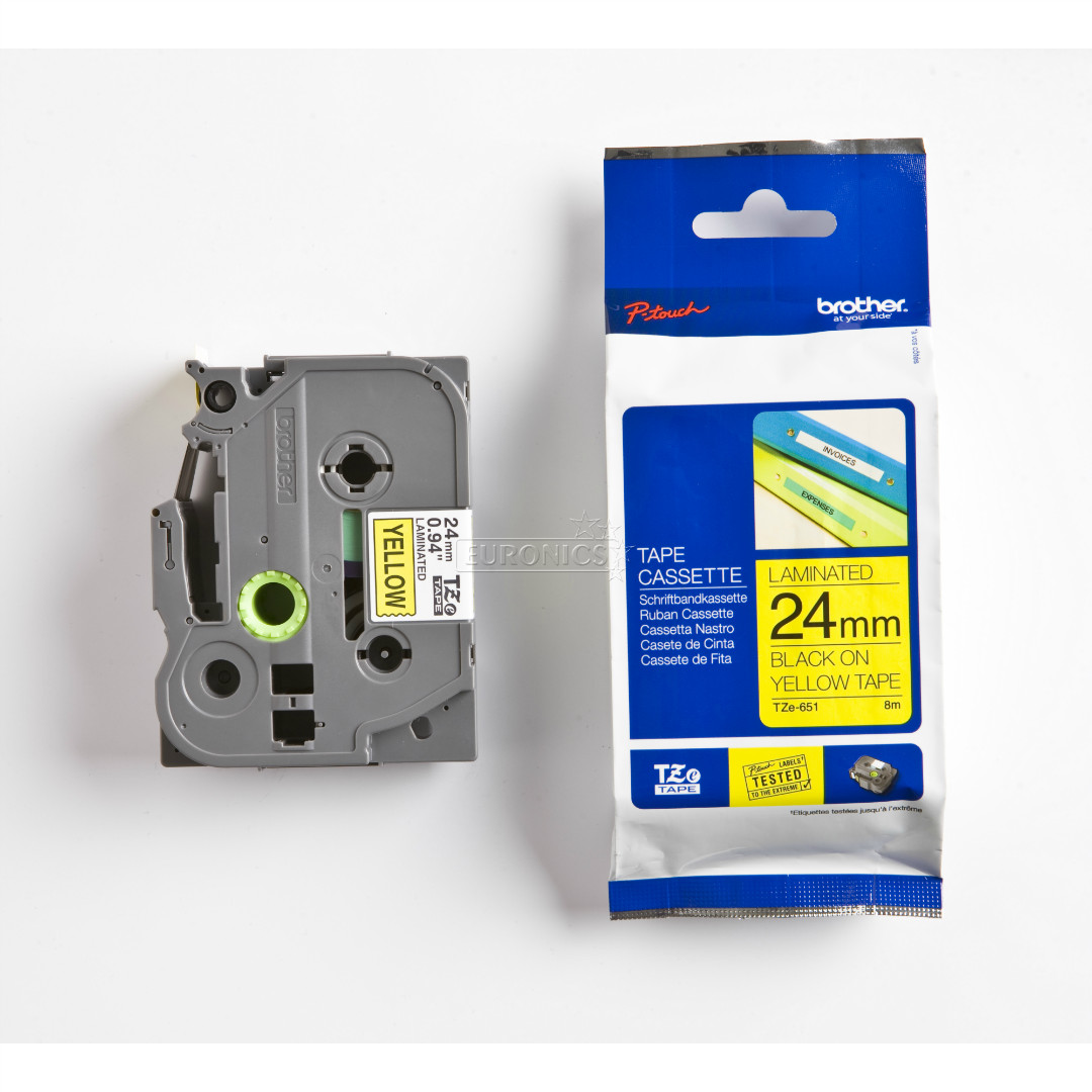 Laminated tape black on yellow 8m x 24mm, Brother