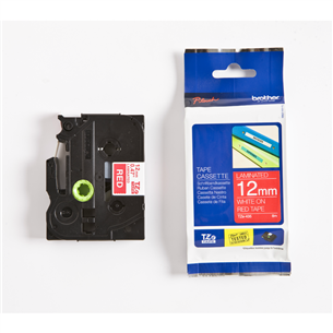 Lint valge kiri punasel taustal 8m x 12mm Brother TZE435