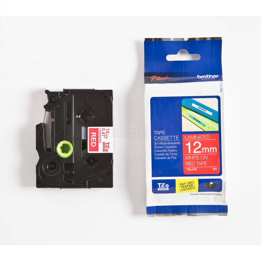 Laminated tape white on red 8m x 12mm Brother