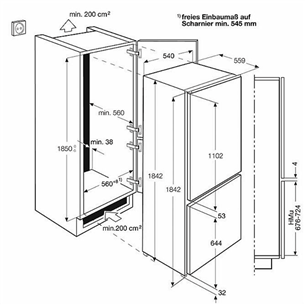 Built-in refrigerator, Electrolux / height: 185 cm