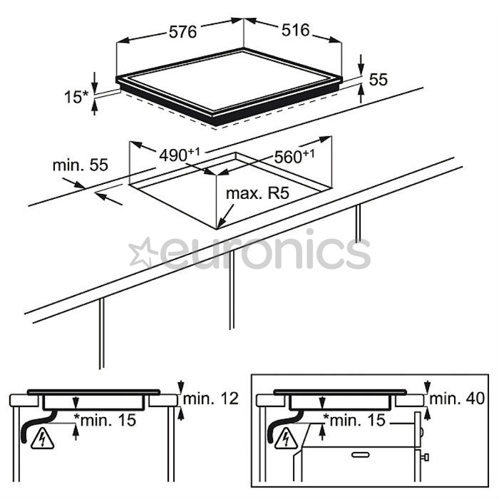 Built-in hob with 2 ceramic + 2 induction heat elements, AEG