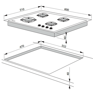 Hansa, laius 60 cm, must - Integreeritav gaasipliidiplaat