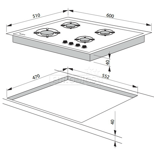 Hansa, width 60 cm, black - Built-in Gas Hob