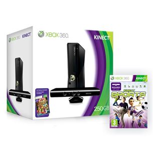 Xbox 360 Slim (250 GB) + Kinect ja 2 mängu, Microsoft