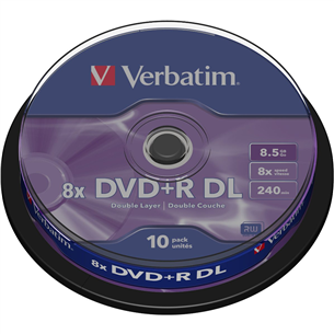 Диски DVD+R Dual Layer (8,5 ГБ), Verbatim / 10 шт