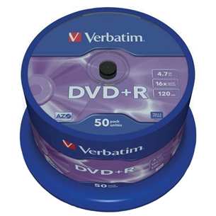 Диски DVD+R (4,7 ГБ), Verbatim / 50 шт