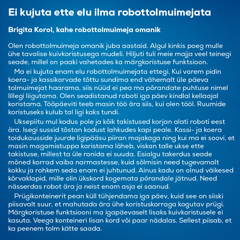 Brigita Korol tagasiside - kahe robottolmuimeja omanik