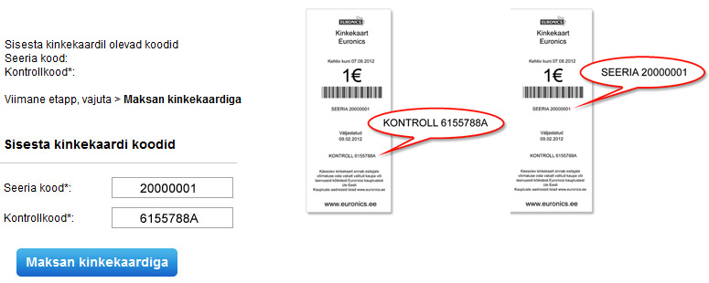 Kinkekaardiga maksmise juhend